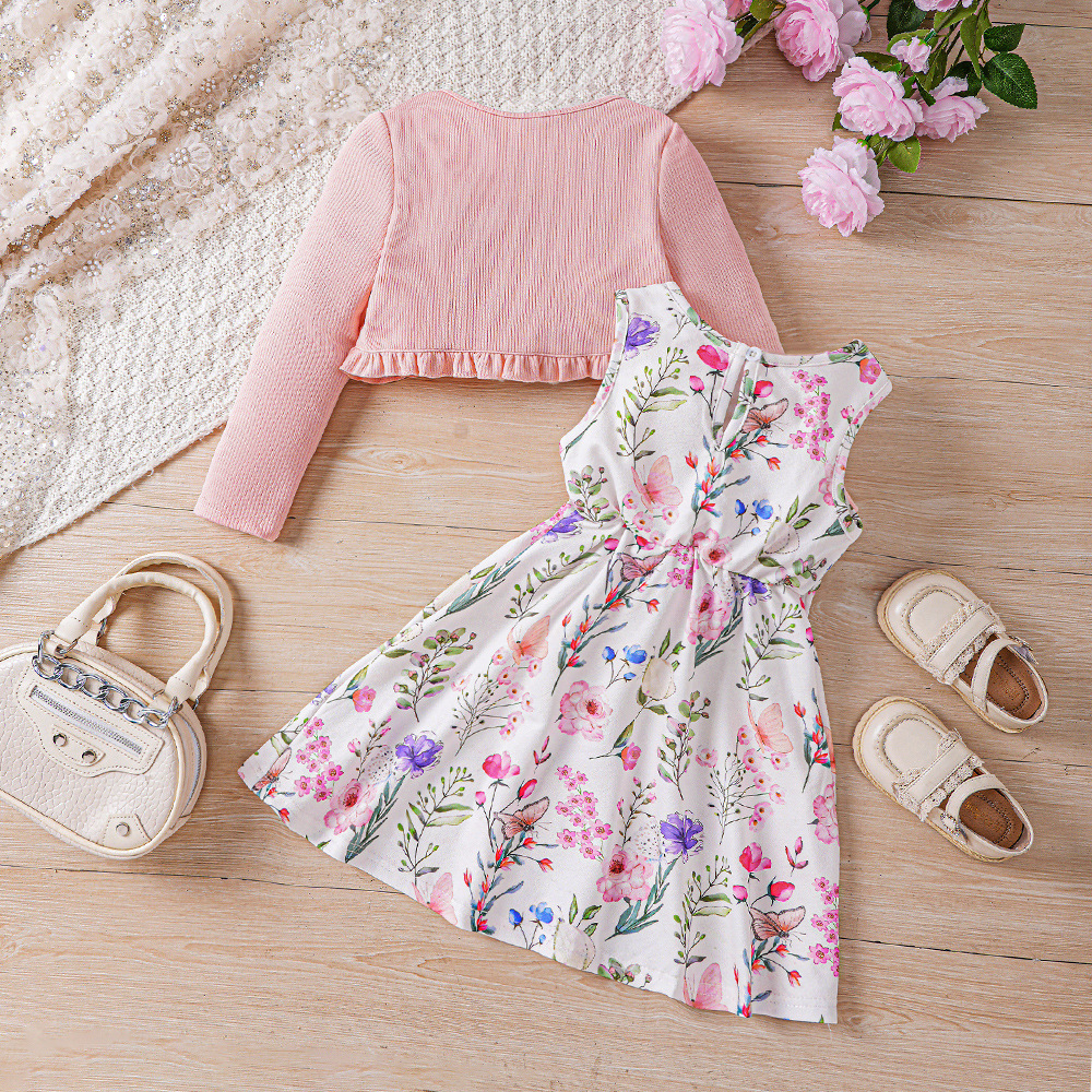 Vêtements pour enfants EW Nouveau produit pour filles Printemps et automne Robe imprimée Ensemble cardigan tricoté TZ828-C_voghion.com