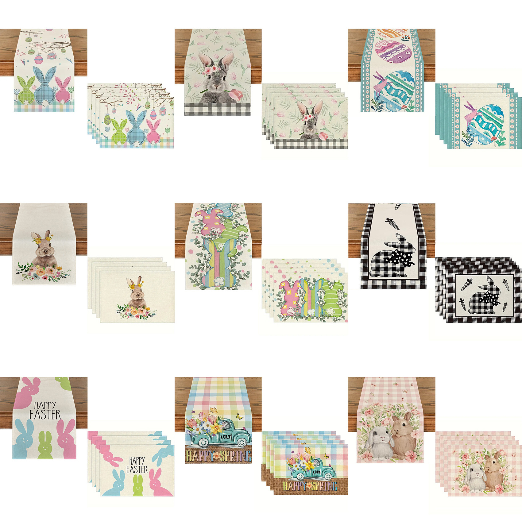 Transfronterizo popular conejo de Pascua camino de mesa placemat traje impreso de aislamiento de lino estera mantel restaurante decoración de vacaciones