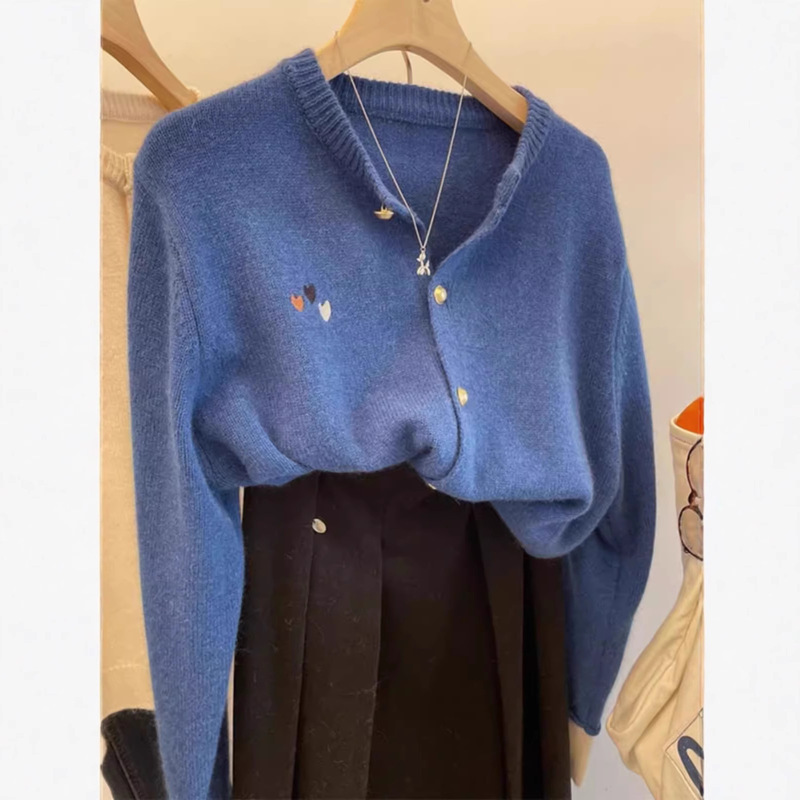 Embroidered Age-Reducing Knitted Cardigan Women's Outwear Merino Round Neck Puyuan 100 Wool Sweater Pure Wool Sweater Cardigan