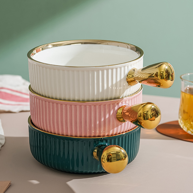 Nórdico creativo tazón de ensalada de frutas Luz de lujo dorado Borde de cerámica hogar postre tazón de fideos instantáneos vajilla de celebridades de Internet personalizada
