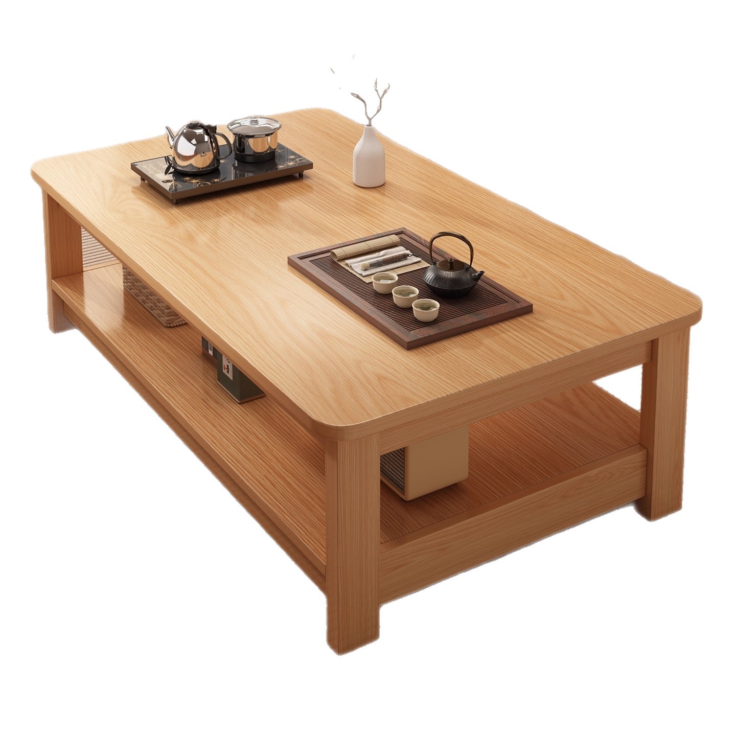 Mesa de té sala de estar doméstica pequeña mesa de casa 2025 nuevo estilo de madera puede moverse cuadrado balcón simple mesa de té