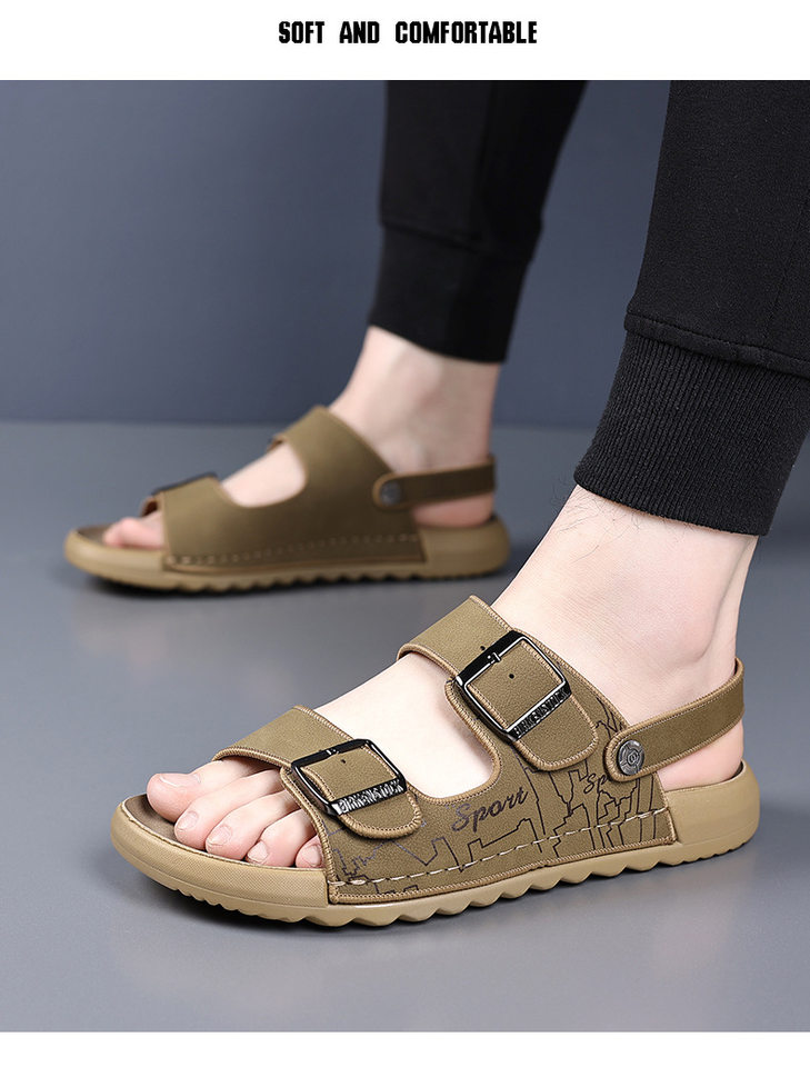 Dép sandal nam quai ngang hở mũi đế mềm, kiểu lười hai cách mang, thoáng khí chống trượt — 6666 màu kaki, 6666 màu vàng, 6666 màu xám chi tiết 13