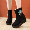 7728-C1 new ethnic wind embroidery boots 6.5 cm high-heeled cloth boots autumn and winter ancient wind cotton boots