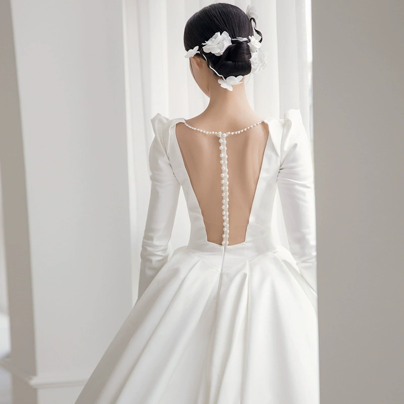 Wedding dress, white spring long-sleeve, french style, lace dress