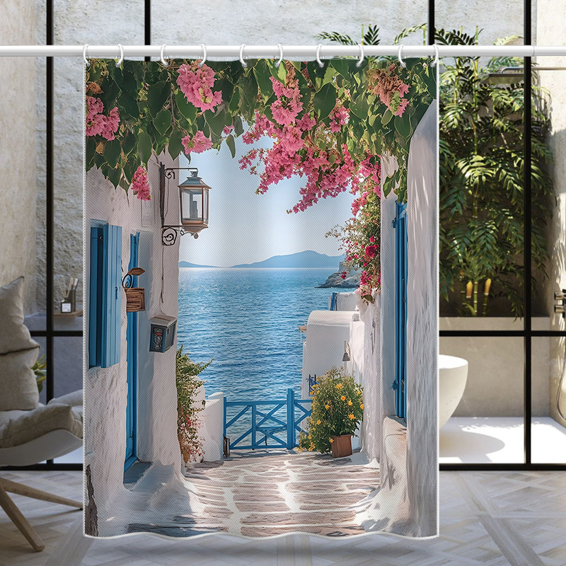 Seaview Platform Partition Door Curtain Hair-generation Hanging Curtain Shower Curtain Waterproof Mildew-proof Thickened Bathroom Curtain Set Bathroom Hole-free