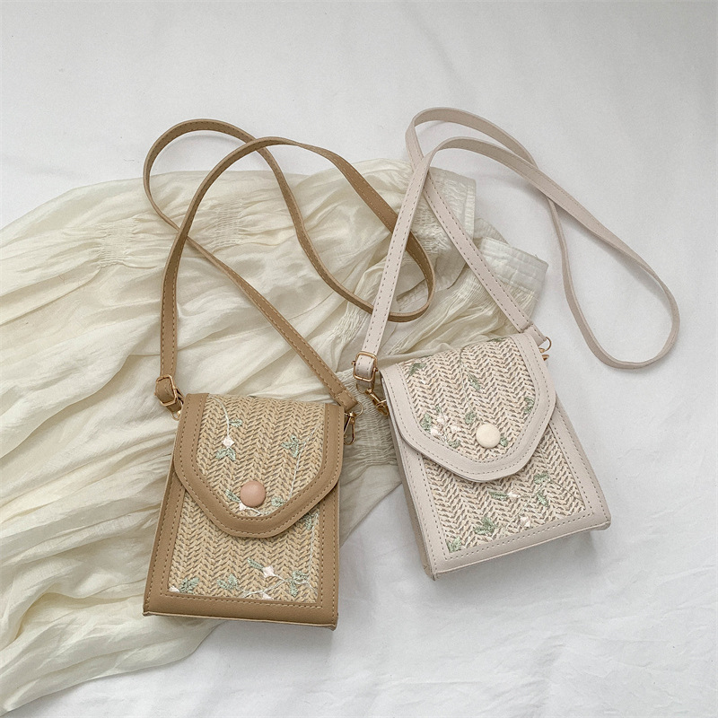 Paja tejida pequeña bolsa para las mujeres 2023 nuevo retro bordado artístico tejido bolsa Mori pastoral ins vertical pequeña bolsa cuadrada