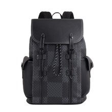 2023新款时尚格纹潮流大容量双肩背包大学生休闲书包电脑包男批发