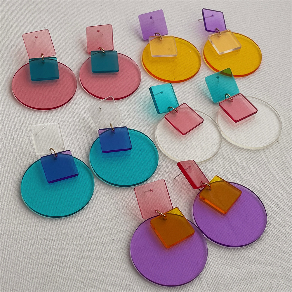 19g Weight Copper Alloy Ear Needle Material Drop Earrings Classification 1 Pair Quantity Daily Occasion Acrylic Material Round, Square Pattern Women's Gender Simple Style Style Tassel, Laser Craft 1 Pair Simple Style Round Square Acrylic Drop Earrings 16
