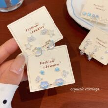 新款炫彩梦幻星星月亮猫咪耳钉套装女银针精致甜酷珍珠蝴蝶结耳饰