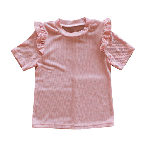 Baby Girl Short Sleeve T-Shirt Summer Dress 100% Cotton Base Shirt 3-10 Years Old Children Plain Color Versatile T-Shirt Direct Sale Cross-border