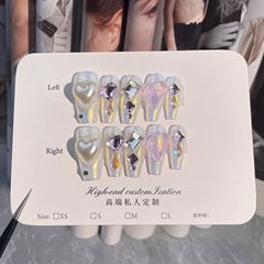 手工穿戴甲極光愛心甜美可愛美甲中長款可穿戴甲片成品假指甲貼片