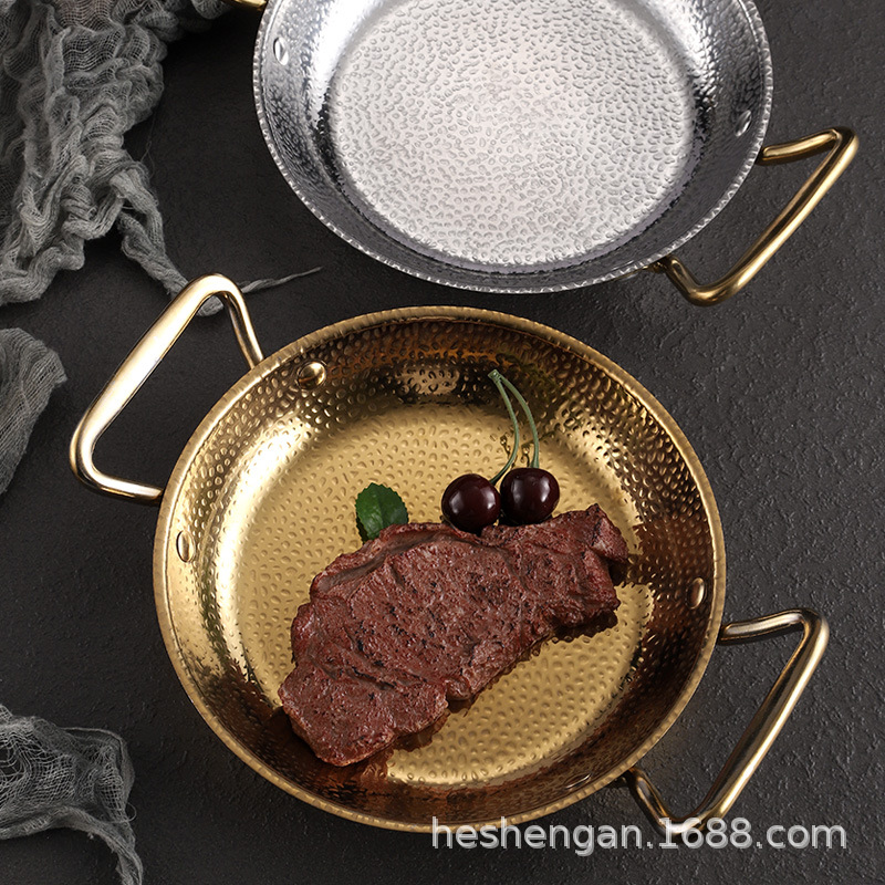 Acero inoxidable español marisco arroz olla engrosada comercial Corea del Sur frito pollo placa oro ejército olla caliente plana seca olla cuenca