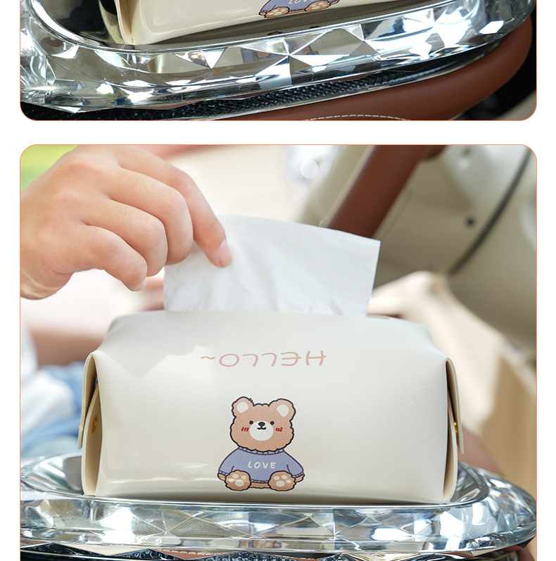 Creative Cute Car Tissue Box Leather Seat Hanging Multifunctional Paper Box Cartoon Car Interior Supplies