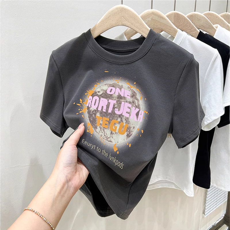 2025 New Shoulder Cotton Short-sleeved T-shirt Women's Ins Casual Fashion All-match Stylish Age-reducing Slimming Top for Summer 2025 New Shoulder Cotton Short-sleeved T-shirt Women's Ins Casual Fashion All-match Stylish Age-reducing Slimming Top for Summer