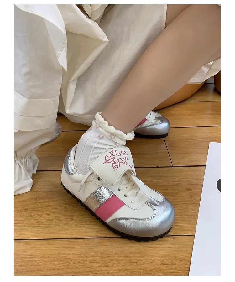 Halb gekochte Käse-Puffschuhe ~ lange Zunge, Schnürschuhe, deutsche Trainingsschuhe, hässliche und süße Freizeitsportschuhe, kleine weiße Schuhe für Mädchen_voghion.com