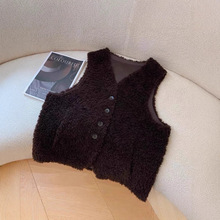 欧洲站小香风 V领百搭马甲羊羔毛皮毛一体2025新款皮草女毛毛外套