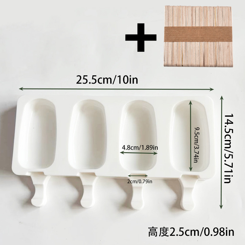 4 consecutive oval ice cream-white with wooden sticks