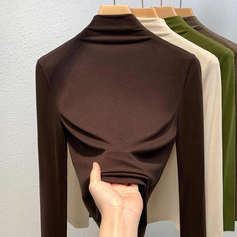 Mujeres medio cuello alto terciopelo camisa de fondo 2023 nuevas mujeres aminoácidos piel inferior ropa interior caliente desgaste recibido superior