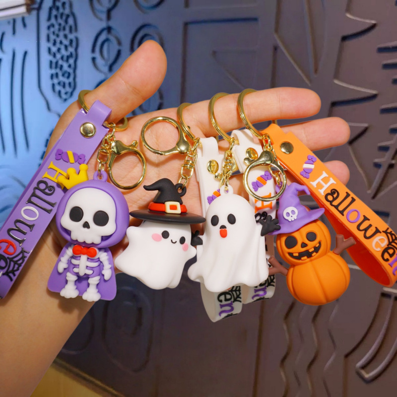 Halloween cartoon keychain cute ghost pumpkin skull pendant soft rubber bag decoration gift