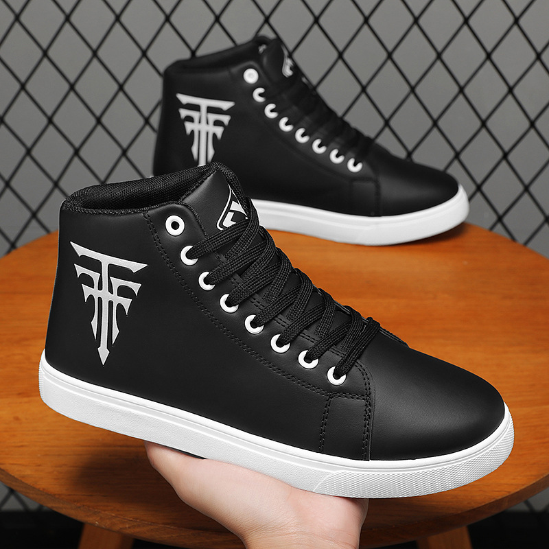 Herr high top casual sneakers i läder halkfria andningsbara vita_voghion.com