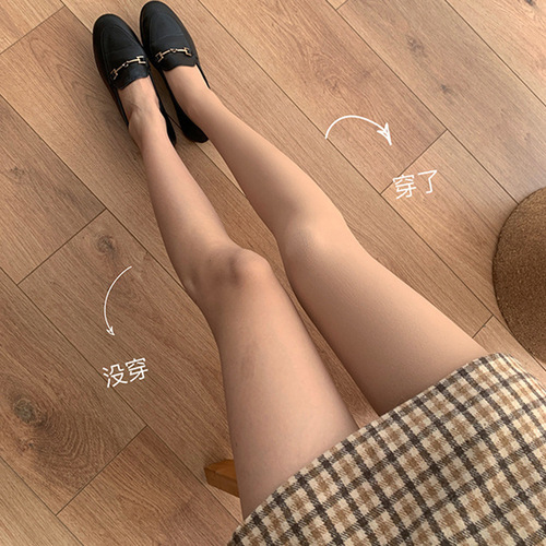 Double Layer Leggings  Upgraded Sheer Stockings with Natural Skin Tone, Bare Texture, Thin Fleece, Winter Warmth, Seamless Leggings