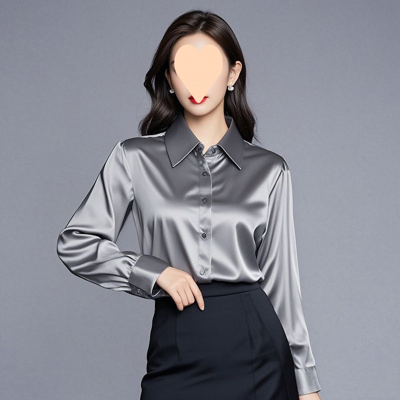 2025年春秋新款高级感抗皱缎面香槟色衬衫女长袖时尚通勤气质衬衣|undefined
