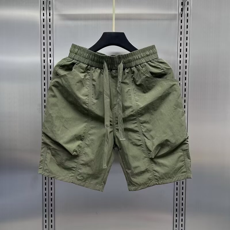 Verano americano, pantalones cortos de bolsillo verde, pantalones casuales para hombres, pantalones de playa, pantalones de pelo