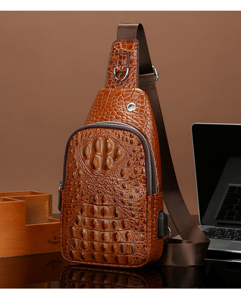 Men's Crocodile Pattern Leather Chest Bag Crossbody Shoulder Bag_voghion.com