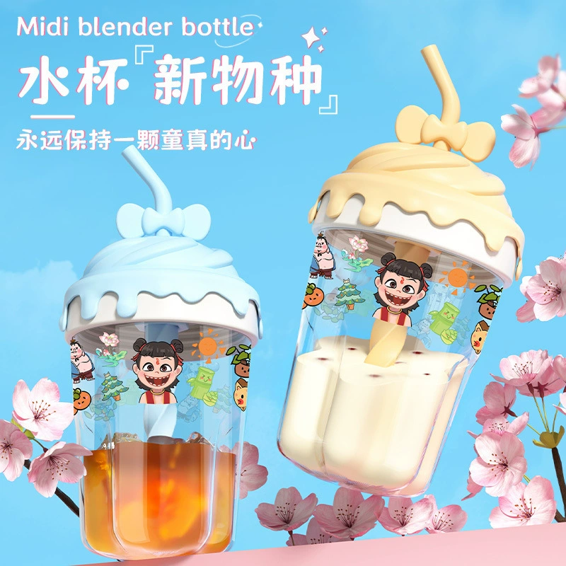 Высококачественная кружка для смешивания с мультяшным дизайном, креативная кружка с трубочкой «Нэчжа», портативная детская кружка, герметичная кружка для воды без протеканий