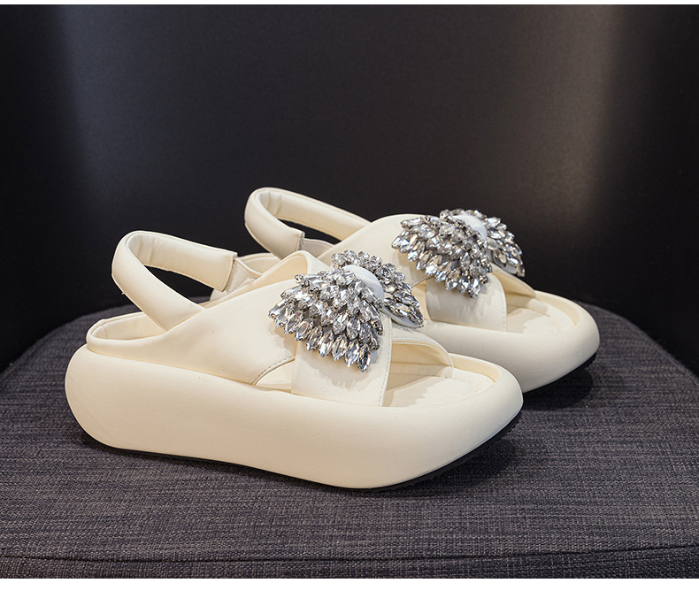 Sandal nữ quai chữ V đế xuồng cao 5 cm, nơ bướm đính đá lấp lánh — Màu be 5055, Màu vàng kim 5055 chi tiết 22