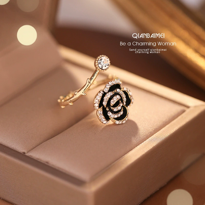 Южная Корея кольцо с черной камелией женское нишевый дизайн легкий роскошный Высококачественный Изысканный модный персонализированный открытый палец кольцо