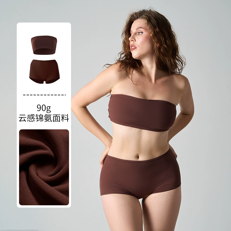 SKIMS комплект нижнего белья в одном стиле, двухслойный нейлоновый бесшовный костюм телесного цвета без бретелек