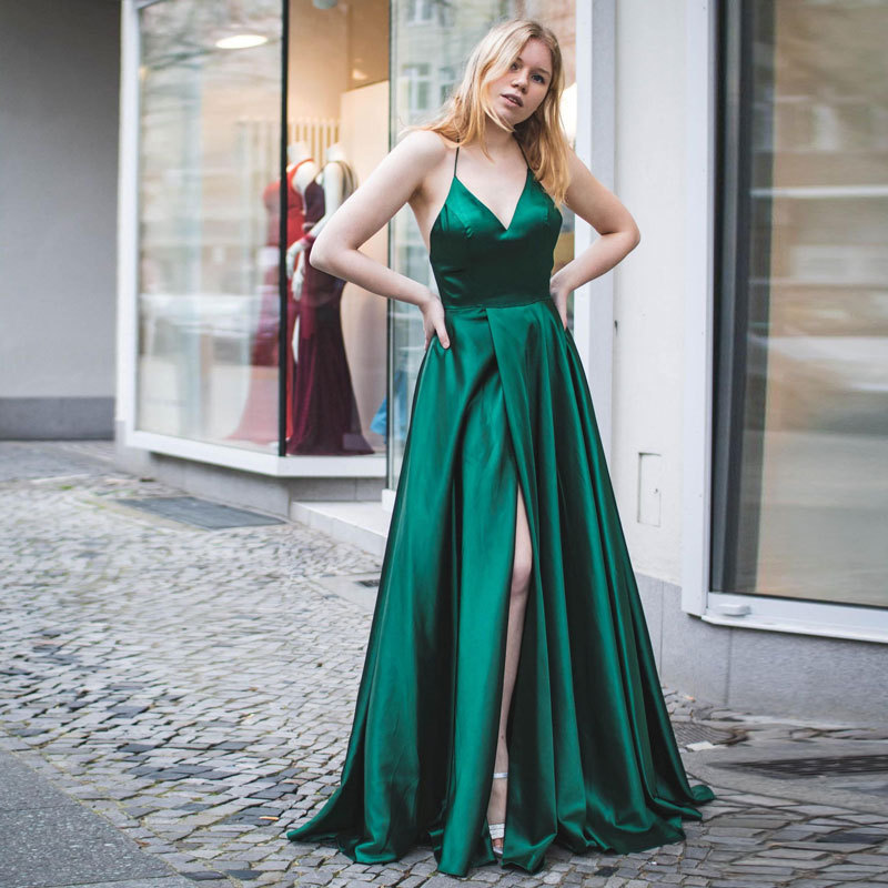 Comercio exterior europeo y americano Amazon AliExpress deseo sexy nuevo largo split backless adelgazar vestido de noche