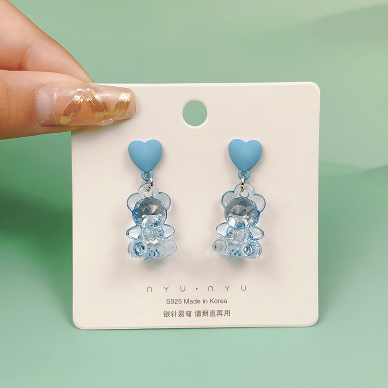 1 Pair Cute Heart Shape Flower Bow Knot Plating Inlay Alloy Artificial Gemstones Drop Earrings Ear Studs display picture 3