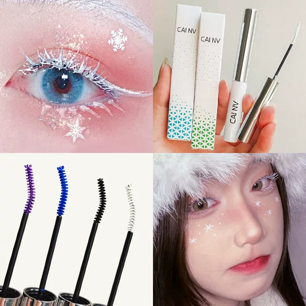 White mascara COS eyebrow dye cream fine comb type very small brush head blue purple color waterproof long curling