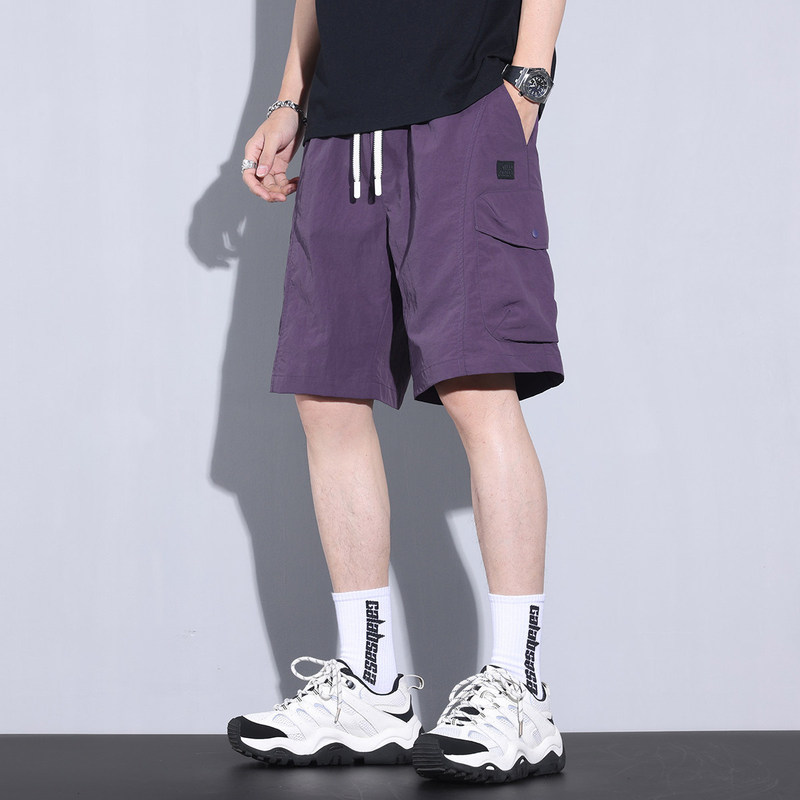 Popular Summer Ice Silk Workwear Casual Shorts for Men, American Style Thin Outdoor Quick-Dry Sports Ice-Feel Knee-Length Shorts