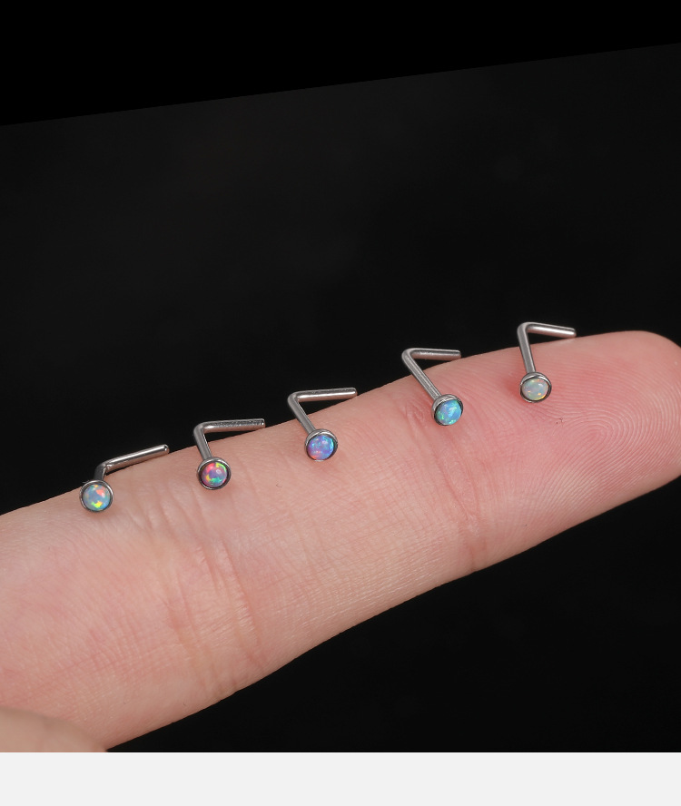 Cross-Border Hot-Selling Personalized Opal Nose Nail Stud 316L Stainless Steel Straight Nose Piercing Jewelry detail image 9