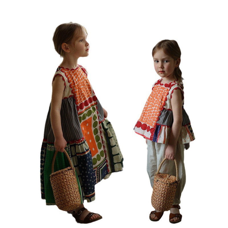 Chica nicho temperamento retro vestido de estilo japonés contraste color costura chaleco falda muñeca camisa estilo occidental estilo étnico falda