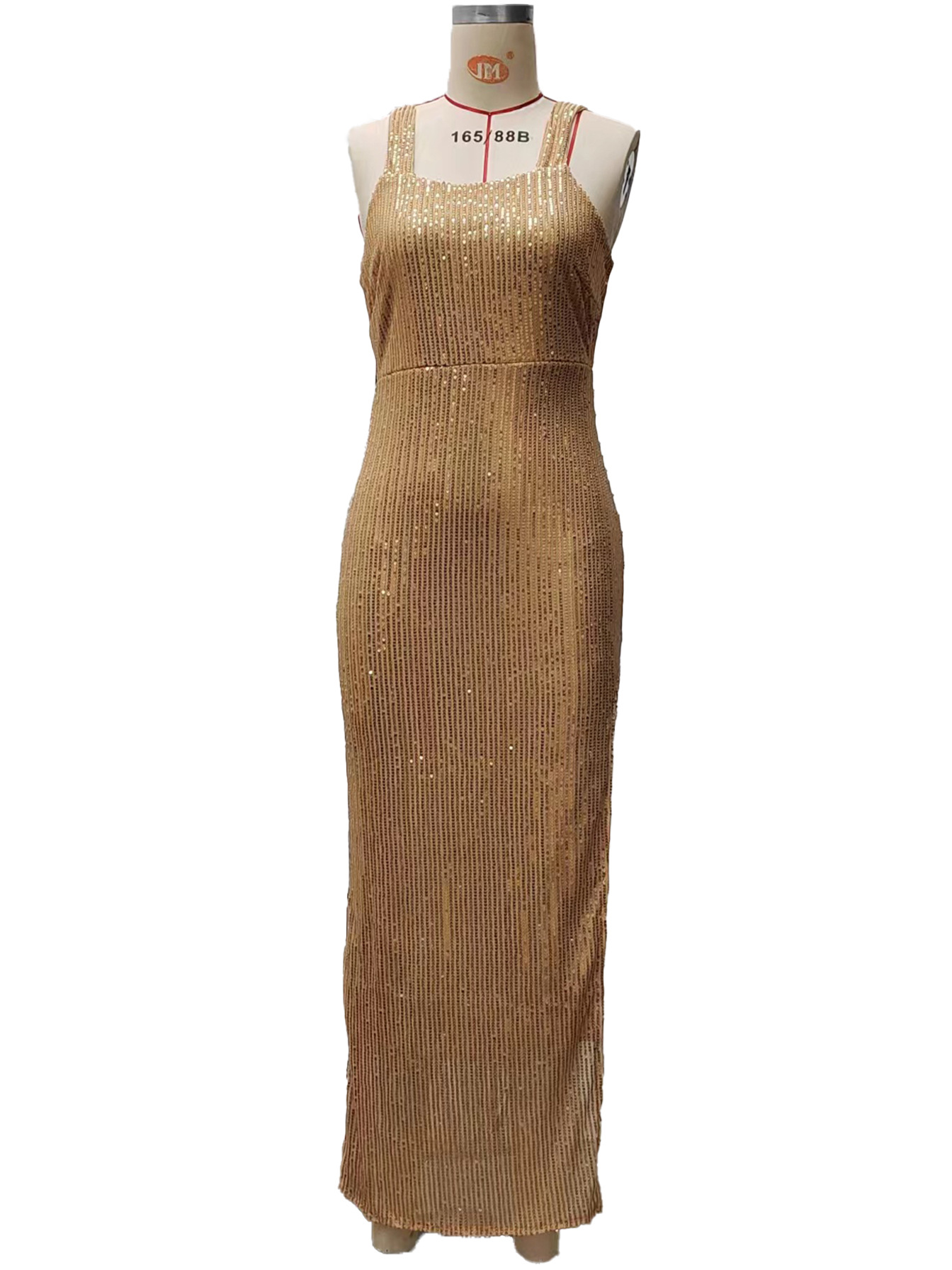 2025 Cross-Border Spring Summer New European And American Women's Fashion Gold Halter Neck Slit Sequin Dress Sexy Party_ecoleips.com