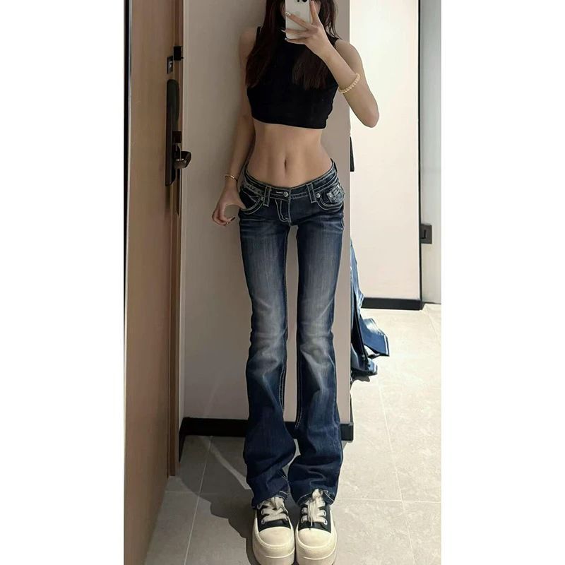 Women's Y2K Low Waist Embroidered Flared Jeans – Vintage Bluish Denim Wide Leg Pants (S-XL)_mkmklike.com