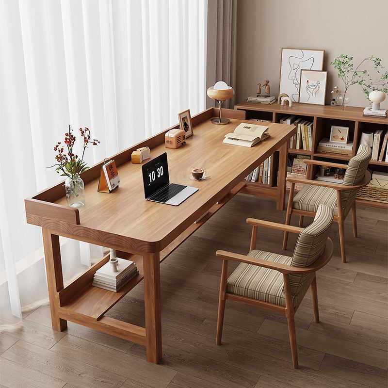 Solid Wood Long Desk for Living Room, Bedroom, Study, Double Study Table, Double-Layer Wall-Mounted Narrow Desk, Computer Desk, Natural Wood