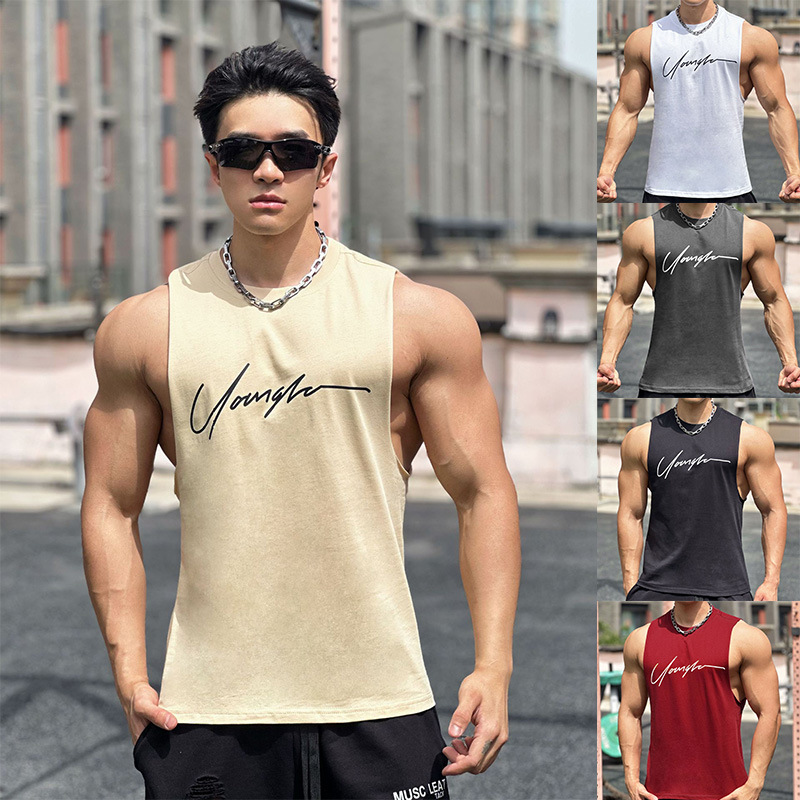 Self-Made New Summer Fitness Sports Sleeveless T-Shirt, Korean Style Loose Breathable Short-Sleeve Training Vest Basketball Uniform