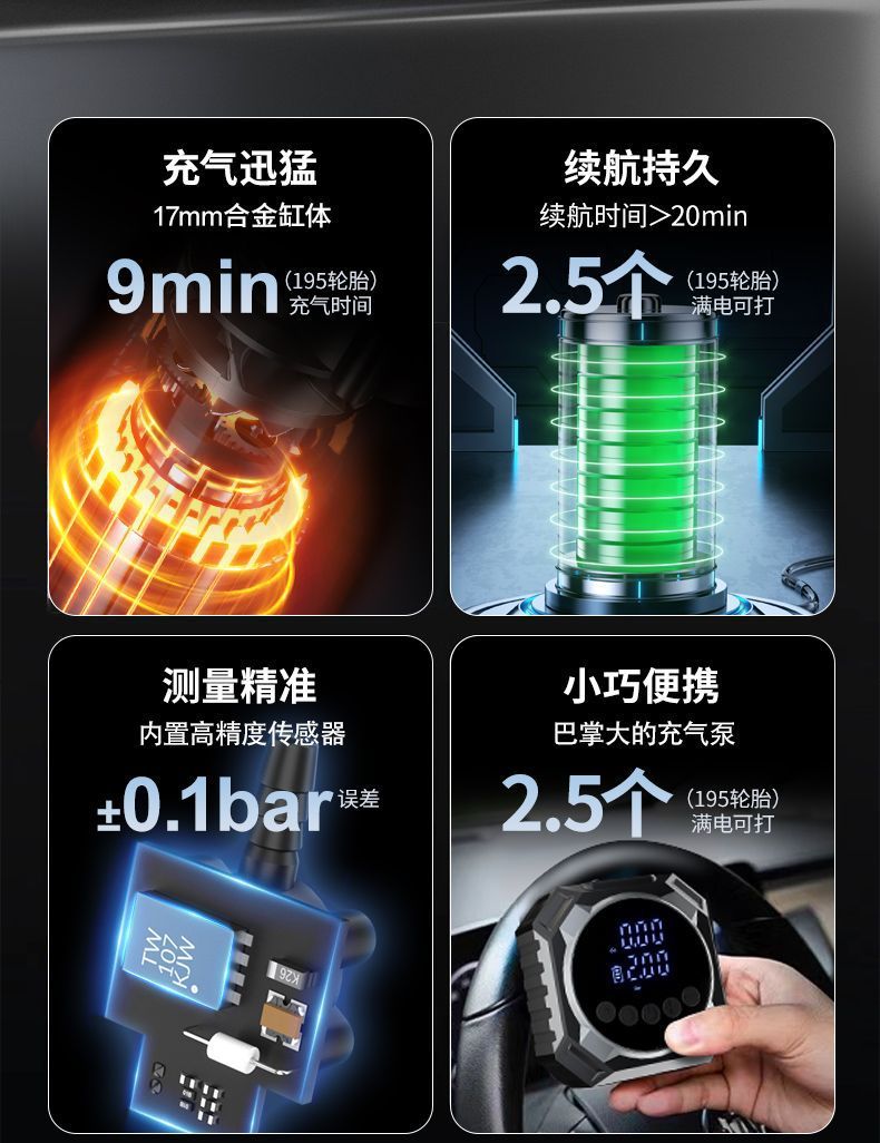 Vehicle-Mounted Air Pump Portable Car Wireless Pump Electric Tire High-Pressure Air Pump
