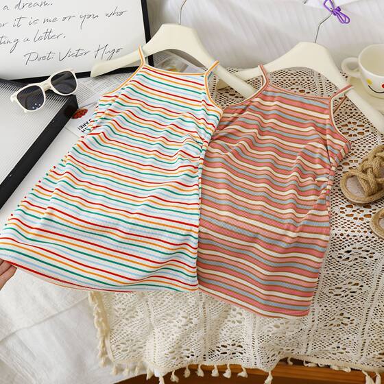 [Explosions] Children's Strap Striped Long Dress Summer dress Girls Summer Casual Slim Vest Small Dress