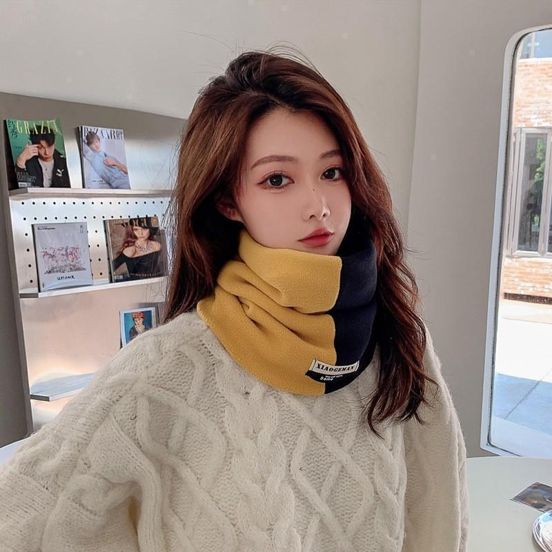 围脖秋冬双层奥利绒加厚保暖脖套户外时尚男女款柔软围巾拼色套头|undefined