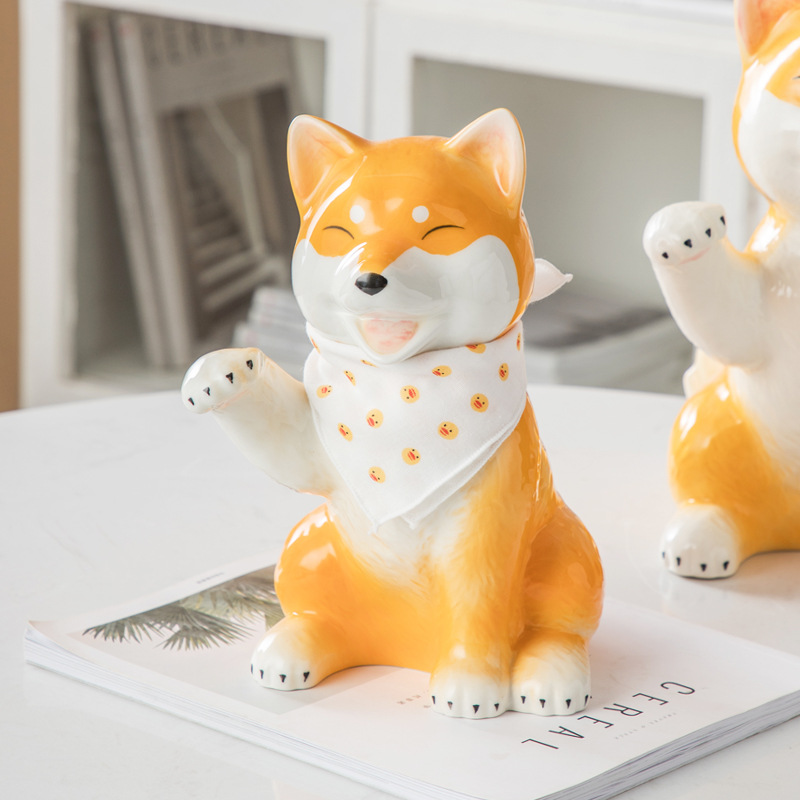 Shiba Inu suerte zapato de cerámica gabinete Entrada entrada clave caja de almacenamiento decoración sala de estar decoración estante de almacenamiento