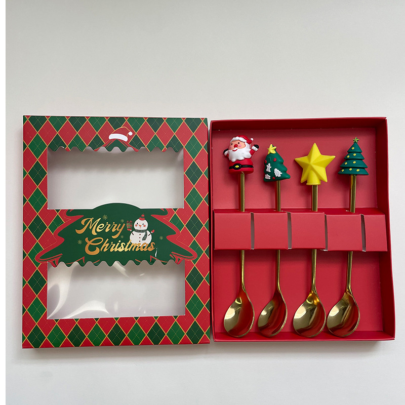 Transfronterizos encantadores conjuntos de cucharas de Navidad cucharas de café creativas cucharas de Navidad horquilla de postres horquilla de platos