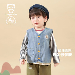 ベビー服、子供用デニムベスト、男の子秋服、女の子春秋ベスト、ベビー子供服、子供トップス
