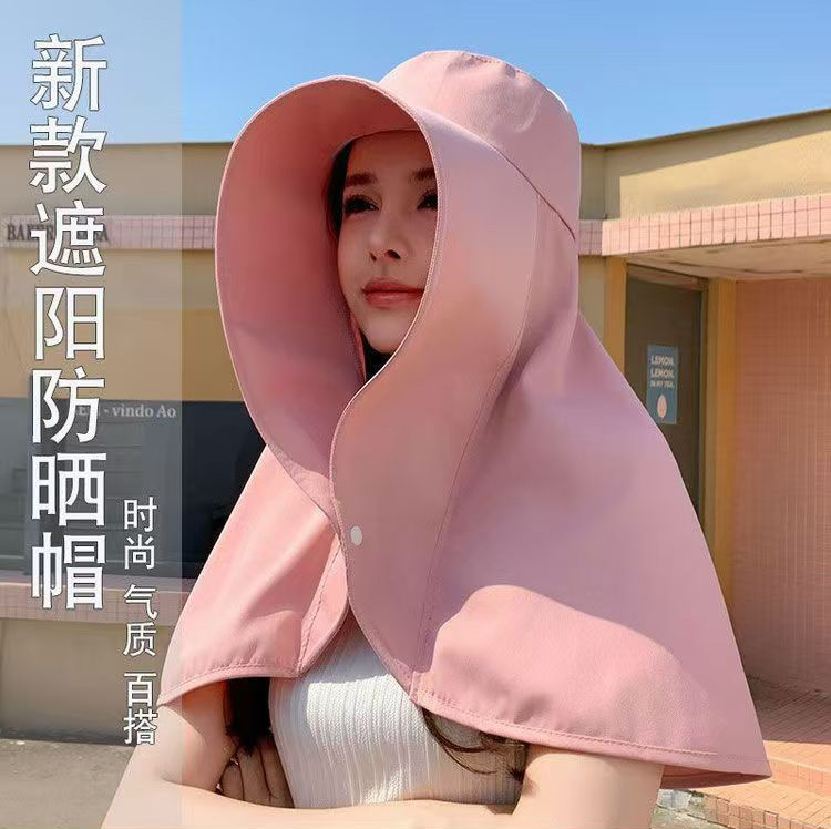 女性用夏の日よけ帽子、空のシルクハット、アウトドアハット、女性用大きなつばのネックプロテクションショール、オールインワンサンハット