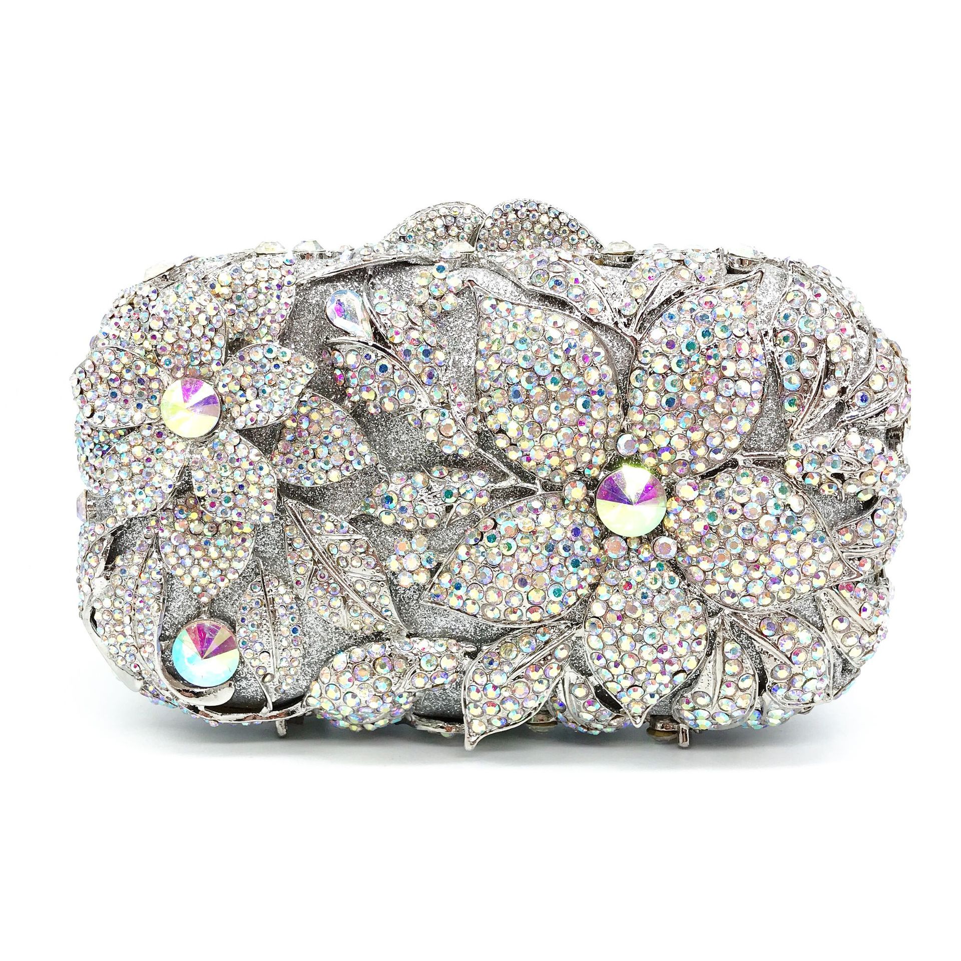 Suministro transfronterizo de bolsas de mano de diamantes amarillo limón para damas bolsas de diamantes exportaciones de bolsas de cena de moda europeas y americanas plata